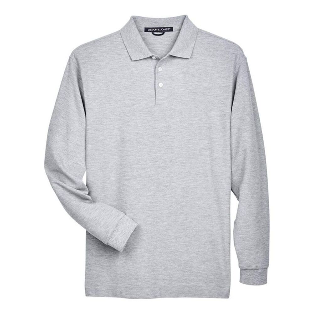 Devon & Jones Pima Piqu Long Sleeve Polo / Grey Heather